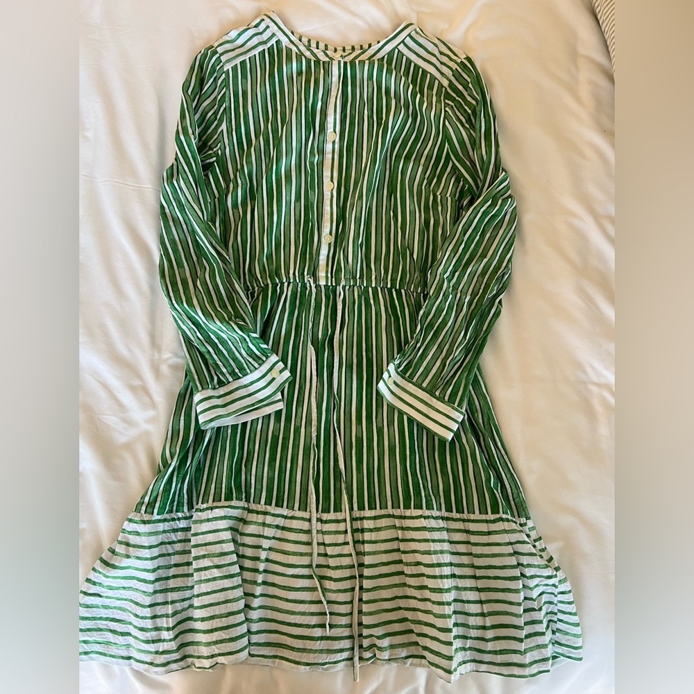 Green and White Striped Cotton Dress